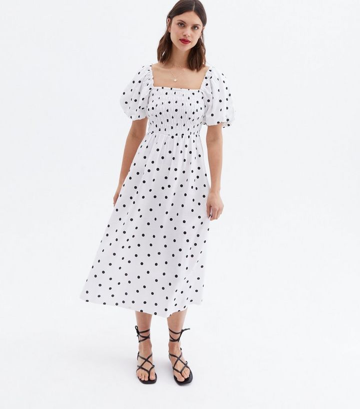 White Spot Linen-Look Shirred Square Neck Puff Sleeve Midi Dress
						
						Add to Saved Items
... | New Look (UK)