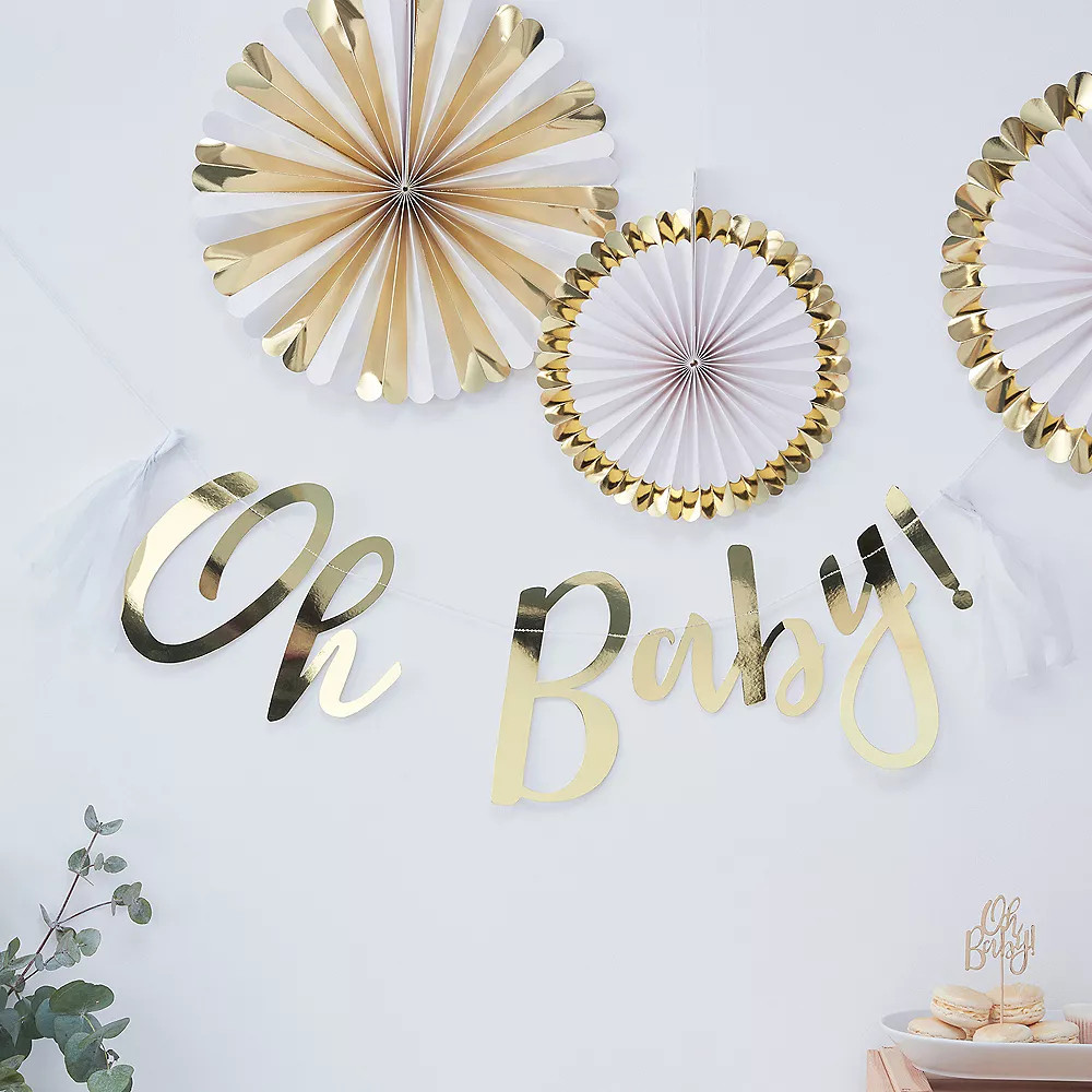 Ginger Ray Metallic Gold Oh Baby Letter Banner 60in x 10in | Party City