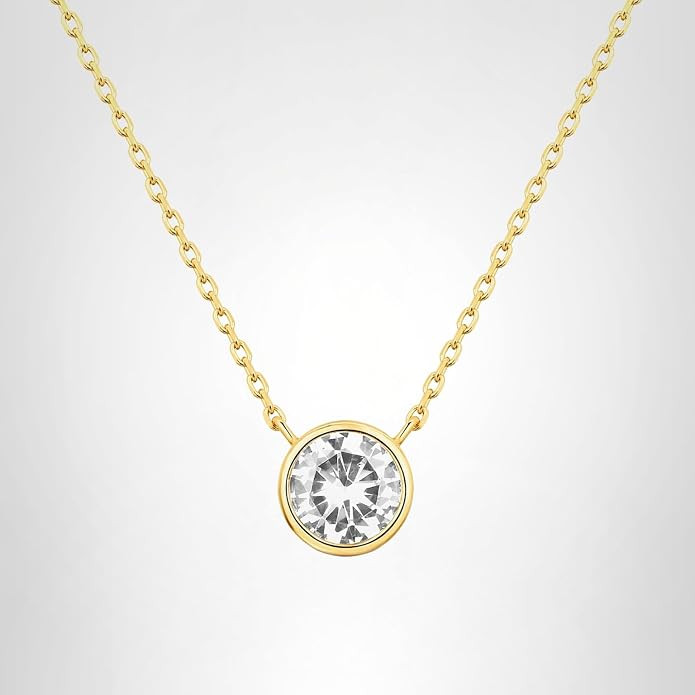 PAVOI 14K Gold Plated Circle CZ Solitaire Necklace | Elegant Bezel Pendant | Dainty Cubic Zirconi... | Amazon (US)