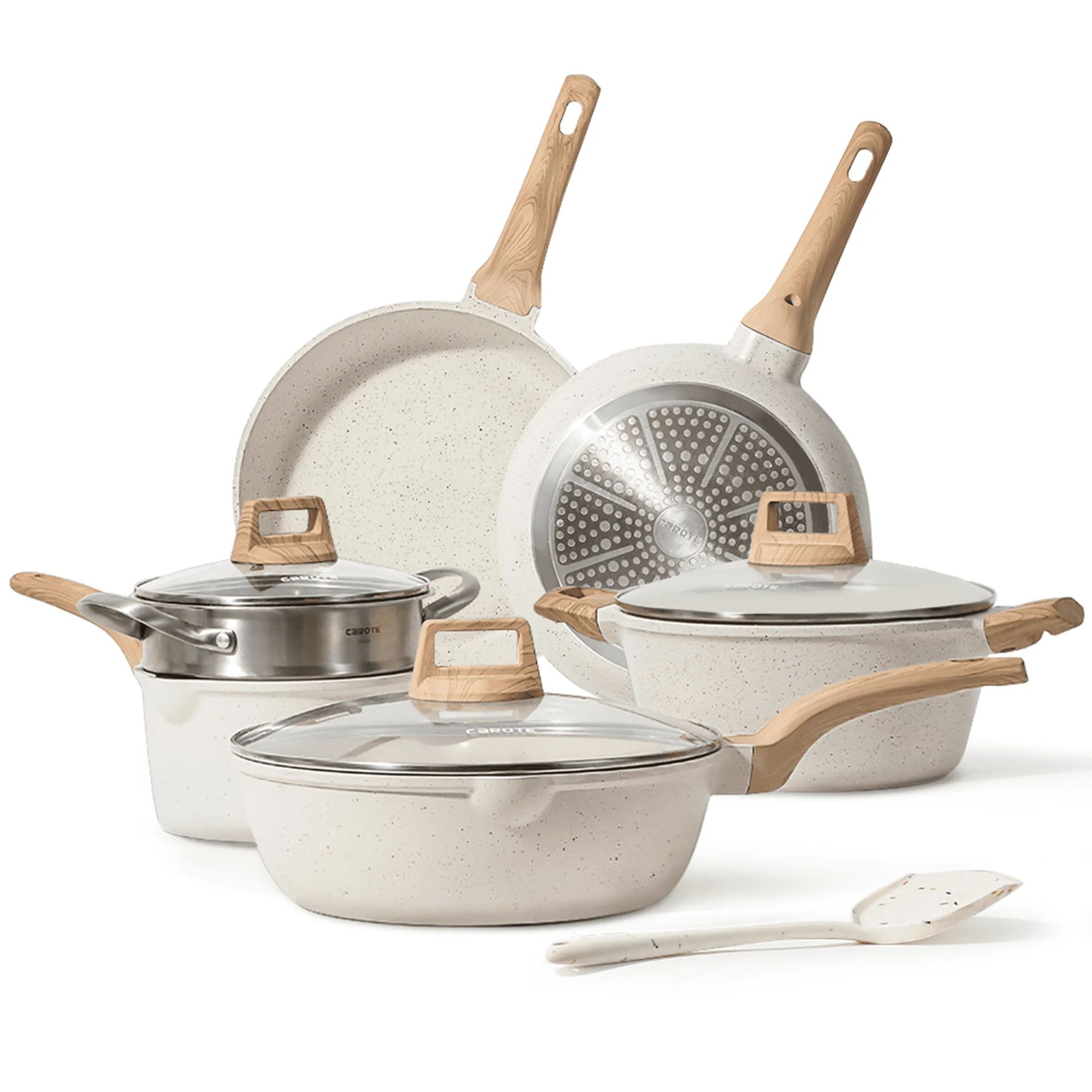Carote Nonstick Pots and Pans Set, 10 Pcs Granite Kitchen Cookware Sets (White) - Walmart.com | Walmart (US)