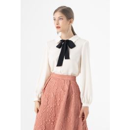 Pussy-Bow Lacey Neck Buttoned Shirt | Chicwish