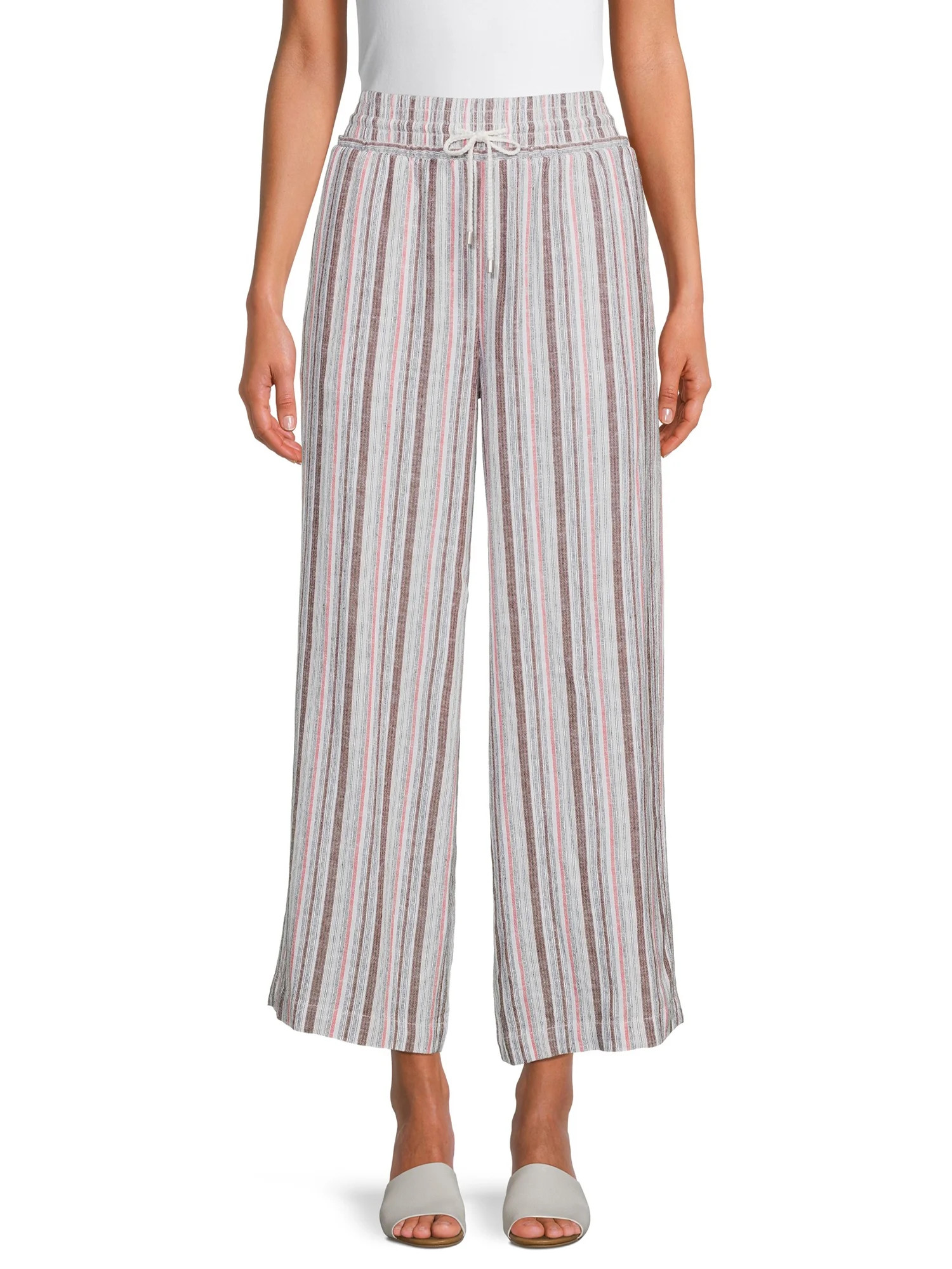 Time and Tru Women’s High Rise Drawstring Waist Cropped Linen Pants | Walmart (US)
