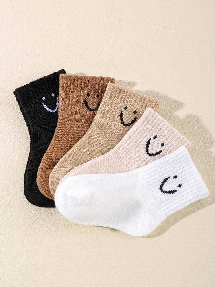 5pairs/Set Baby Cartoon Pattern & Solid Color Socks | SHEIN