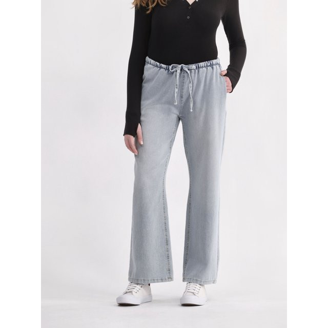 No Boundaries Mini-Waistband Wide Leg Pants, 30” Inseam, Women's and Women's Plus | Walmart (US)