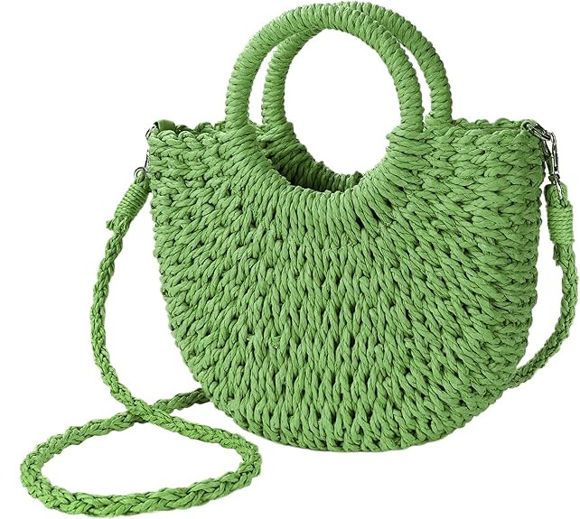 Womens Straw Beach Bag Woven Crossbody Shoulder Bags Top Handle Satchel Handbag Purse for Summer | Amazon (US)