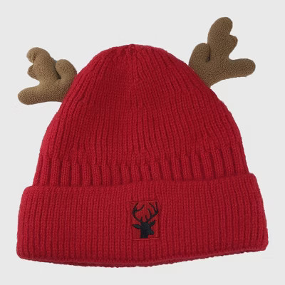 Anna-Kaci Women's Knit Beanie with Reindeer Antlers - Festive Winter Hat - Red | Target