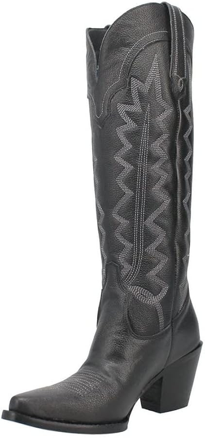 Dingo Womens High Cotton Embroidery Snip Toe Casual Boots Knee High Mid Heel 2-3" - Black | Amazon (US)