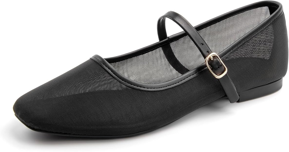 Mesh Ballet Flats Square Toe Mary Jane Flats Buckle Women Comfy Causal Dress Shoes | Amazon (US)