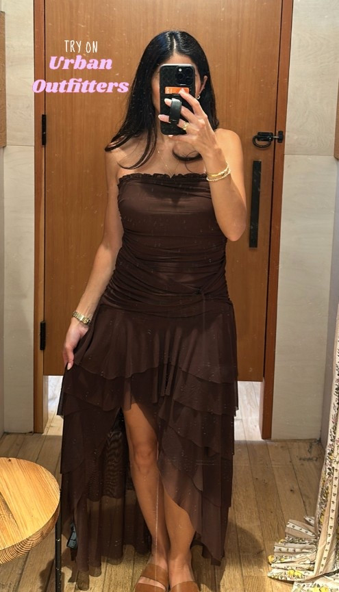 Ruffle mesh midi dress 🤎 Wearing a size Medium here and it fits a little loose. If they had this in my size (small) I would’ve bought it. Such a beautiful rich color brown. Comes in black too.

#LTKootd #LTKWedding #LTKgrwm