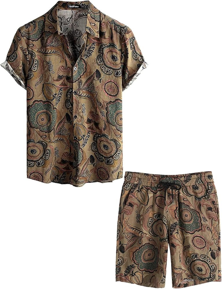 VATPAVE Mens Floral Hawaiian Shirts Short Sleeve Button Down Beach Shirts Suits | Amazon (US)
