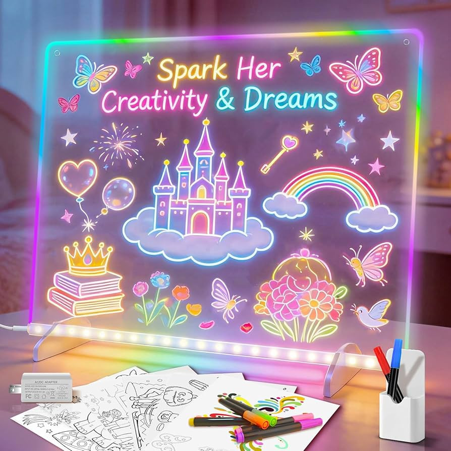 Led Drawing Board with 8 Colors, 13"x10" Acrylic Dry Erase Board with 13 Light Effects, Glow Dood... | Amazon (US)