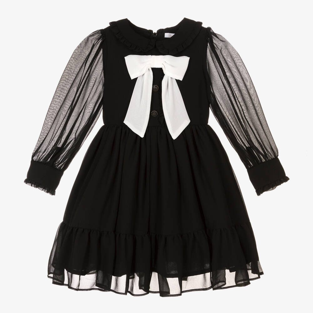 Girls Black Crêpe Chiffon Dress | Childrensalon