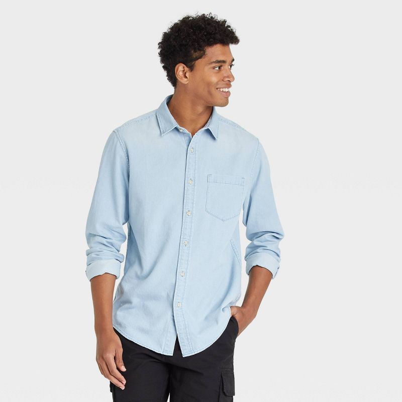 Men's Standard Fit Denim Long Sleeve Button-Down Shirt - Goodfellow & Co™ | Target