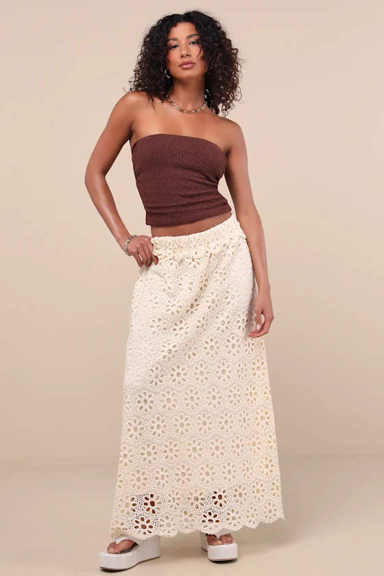 Kiros Cream Floral Eyelet Embroidered Maxi Skirt | Lulus