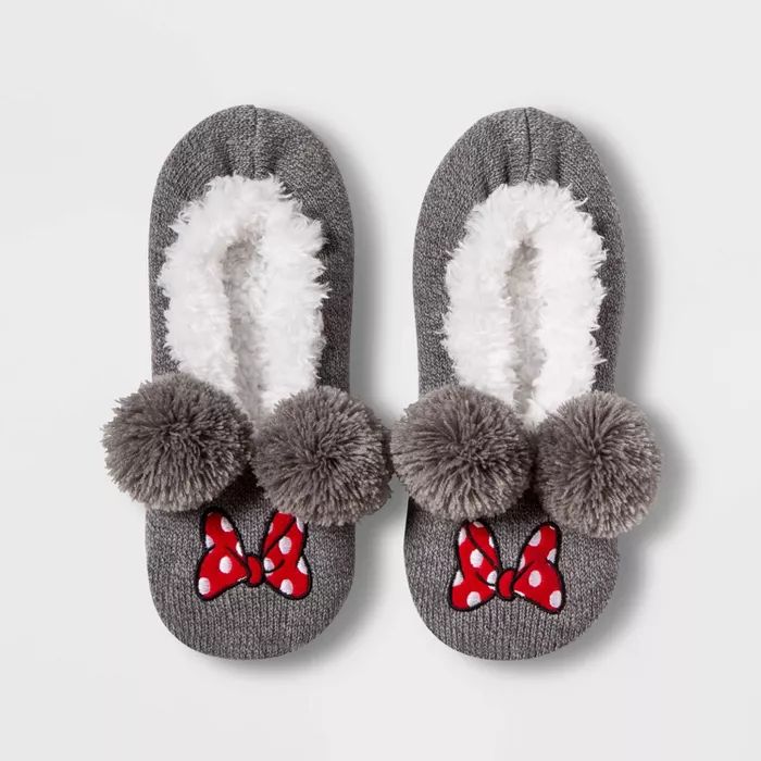 Women's Minnie Mouse Pull On Slipper Socks - Gray One Size | Target