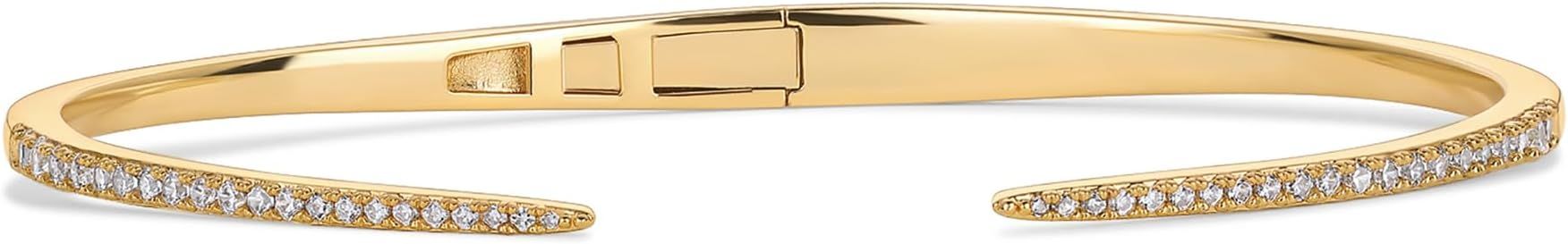 PAVOI 14K Gold Plated Cubic Zirconia Claw Bangle Bracelet | Elegant CZ Cuff Bracelets for Women | Amazon (US)