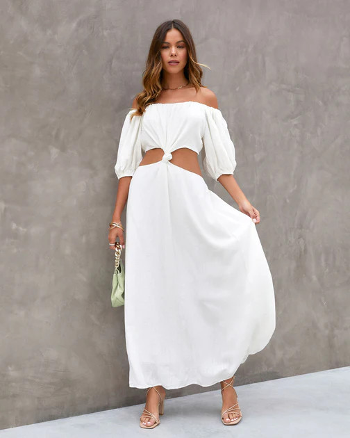 Rozlynn Off The Shoulder Cutout Midi Dress - White - FINAL SALE | VICI