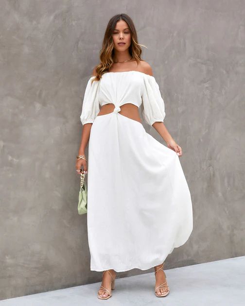 Rozlynn Off The Shoulder Cutout Midi Dress - White - FINAL SALE | VICI Collection
