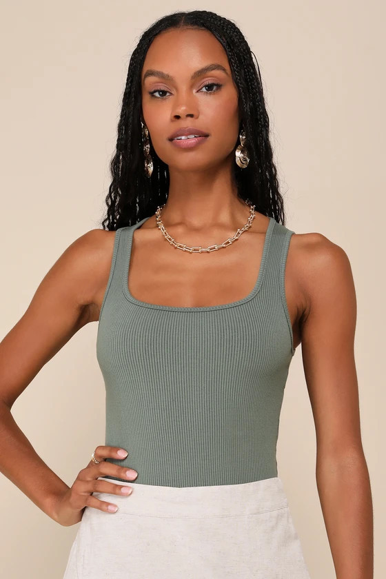 Convenient Charm Olive Green Ribbed Cutout Bodysuit | Lulus