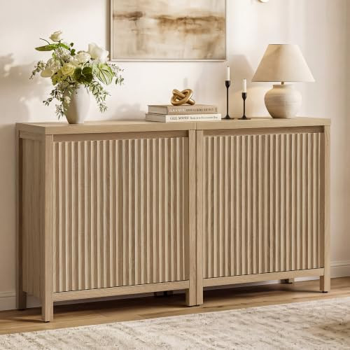SICOTAS Sideboard Buffet Cabinet with Storage, Fluted Credenza Console Cabinet with Adjustable Shelves, Farmhouse Coffee Bar Storage Cabinets for Kitchen, Living Room, Entryway, Light Oak, 2 PCS | Amazon (US)