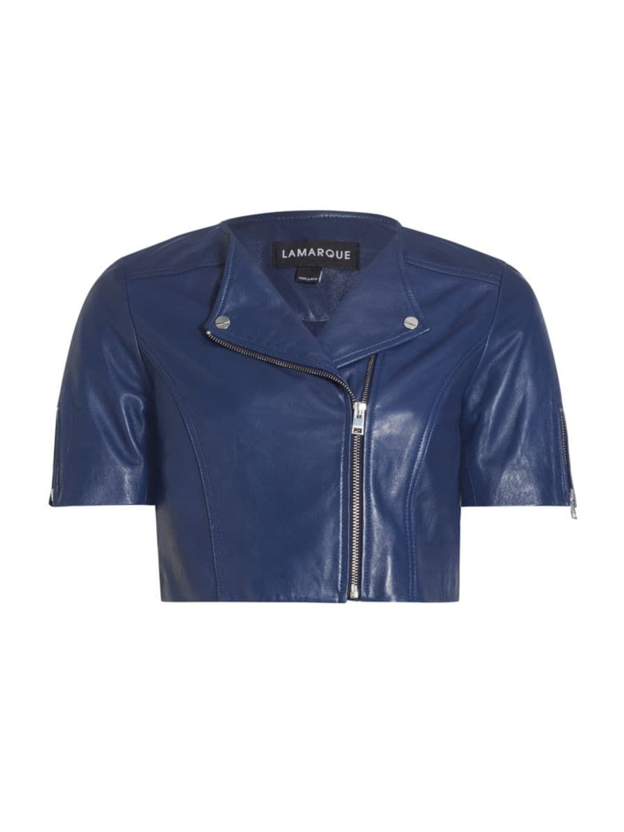 Shop Lamarque Kirsi Leather Crop Biker Jacket | Saks Fifth Avenue | Saks Fifth Avenue