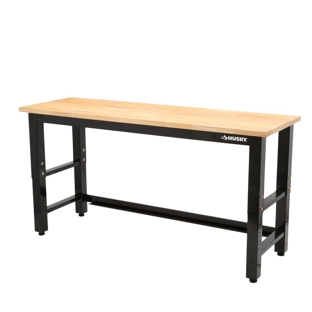 Husky 6 ft. Adjustable Height Solid Wood Top Workbench-G7200S-US - The Home Depot | The Home Depot