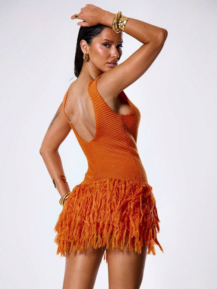 MUSERA Tassel Hem Crochet Knit Mini Sweater Dress Vacation Summer Festival Beach Resort Spring Cu... | SHEIN