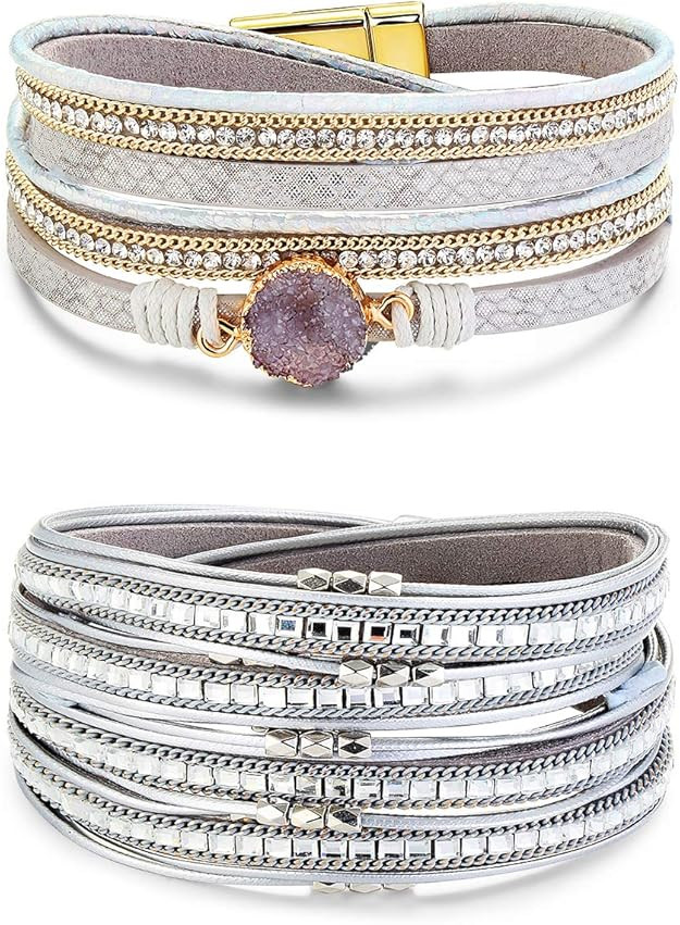 FIBO STEEL Boho Wrap Bracelets for Women Braided Leather Rope Handmade Multi-Layer Cuff Bangle | Amazon (CA)