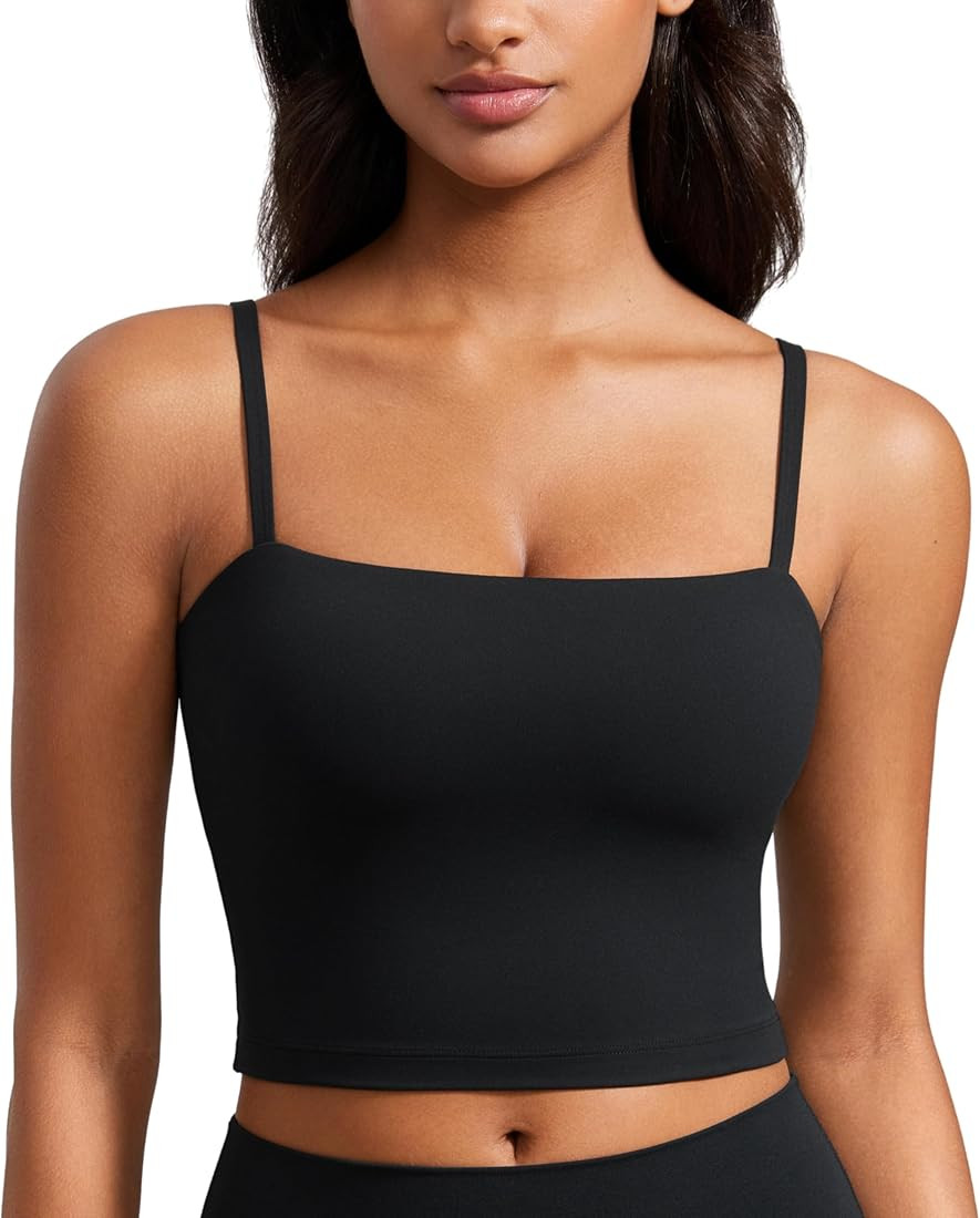 CRZ YOGA Butterluxe Adjustable Longline Sports Bras for Women - Square Neck Padded Workout Crop T... | Amazon (US)