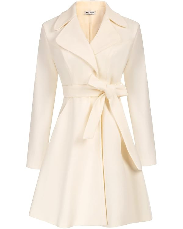 Kate Kasin Women A Line Peacoat Dress Coat Belted Notch Lapel Overcoat Fall Winter Trench Coats | Amazon (US)