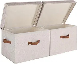 StorageWorks Closet Storage Bin with Lids, Decorative Storage Boxes with Handles, Fabric Storage ... | Amazon (US)