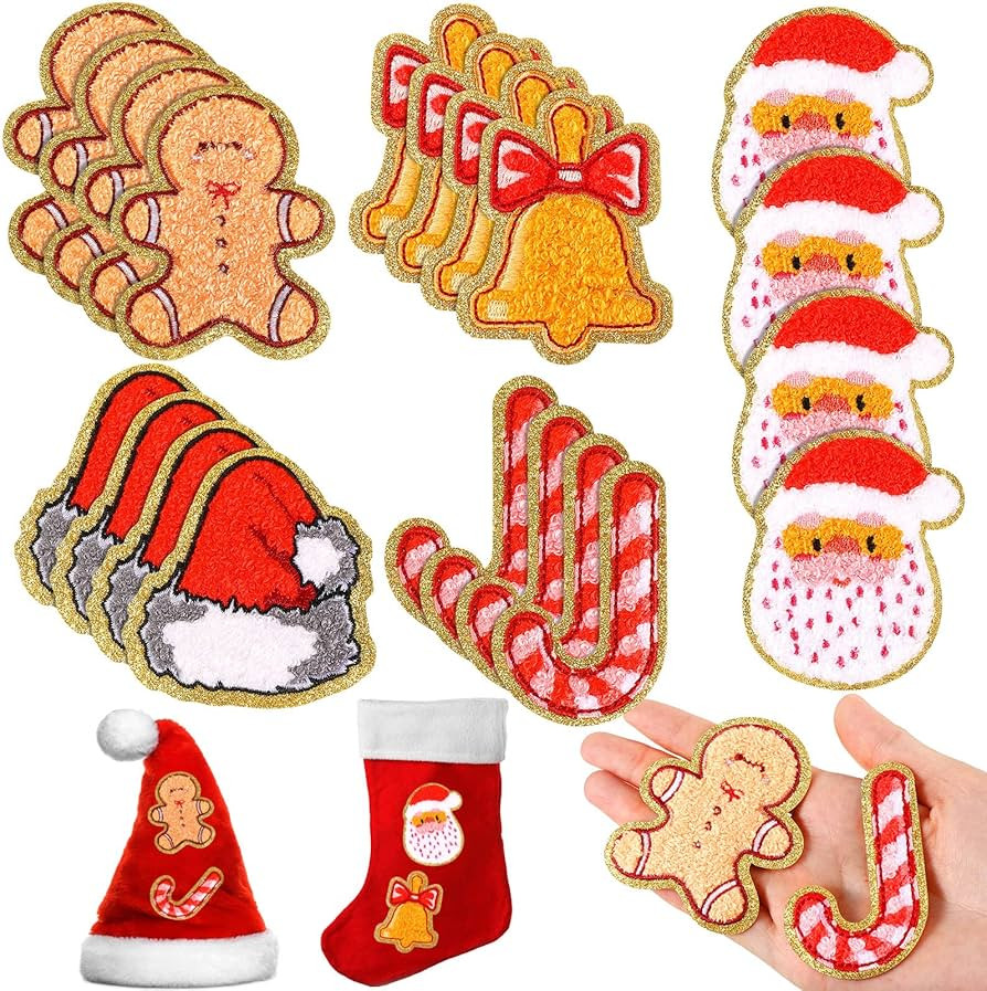 20 Pcs Christmas Self Adhesive Patches Santa Bell Candy Cane Cute Sew on Stickers Applique Washab... | Amazon (US)
