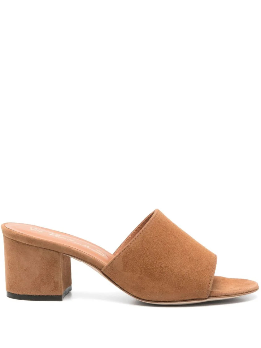Open-Toe Suede Mules With Mid Block Heel | Shop Simon