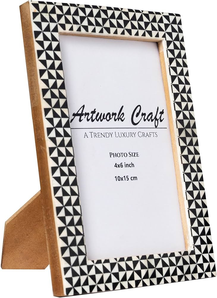 Handmade Decorative White Bone Photo Frame Geometric Black Painting Vintage Boho Picture Frames F... | Amazon (US)