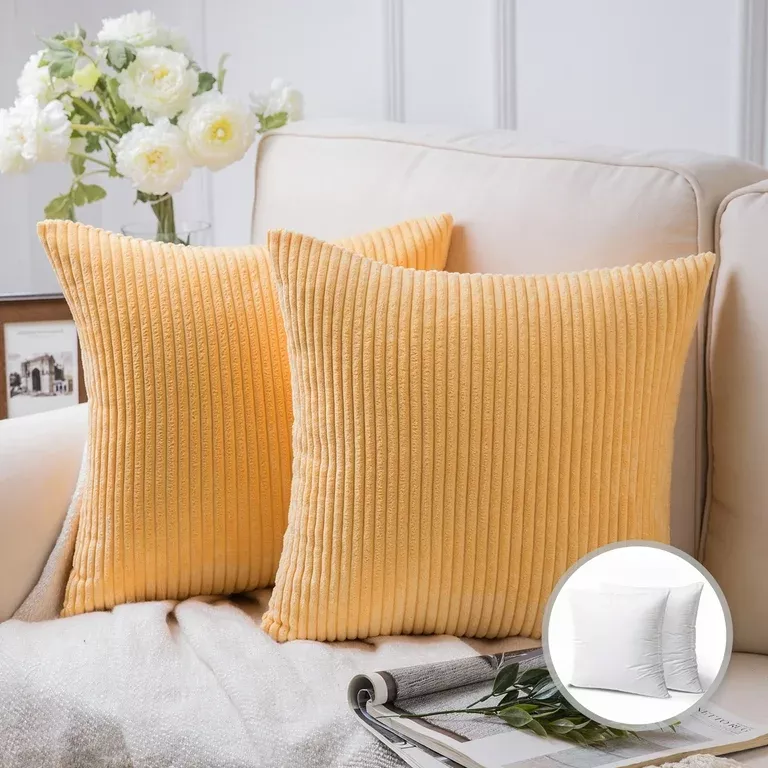 Mainstays Faux Suede Solid Decorative Throw Pillow, 18 x 18, Square,  Yellow, Single Pillow