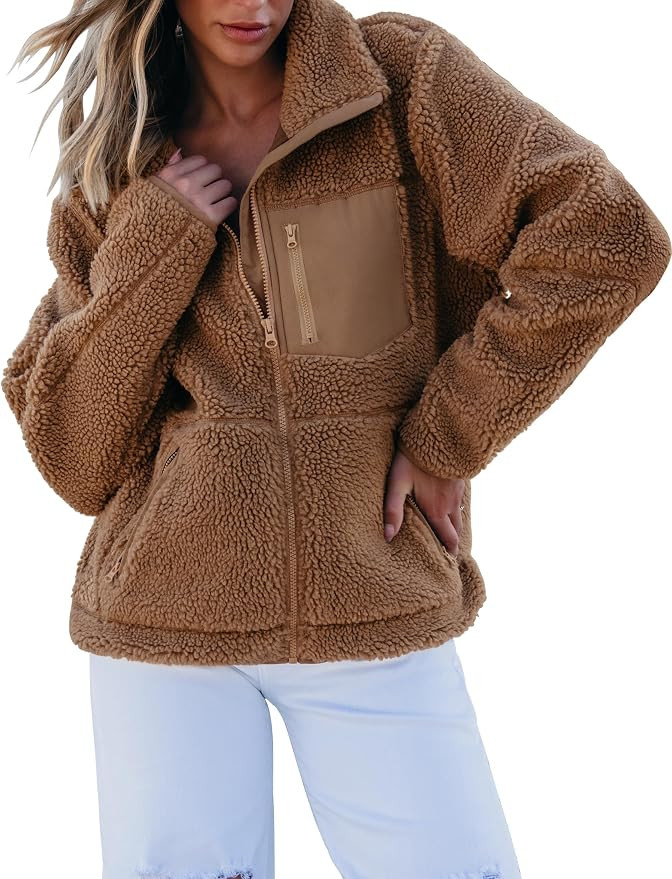 luvamia Sherpa Jackets for Women Trendy Zip Up Long Sleeve Winter Fall Casual Warm Fleece Coat Ja... | Amazon (US)