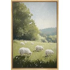 MUDECOR Framed Canvas Print Wall Art Sheep Grazing in Sunny Meadow Tranquil Pasture Landscape Ill... | Amazon (US)