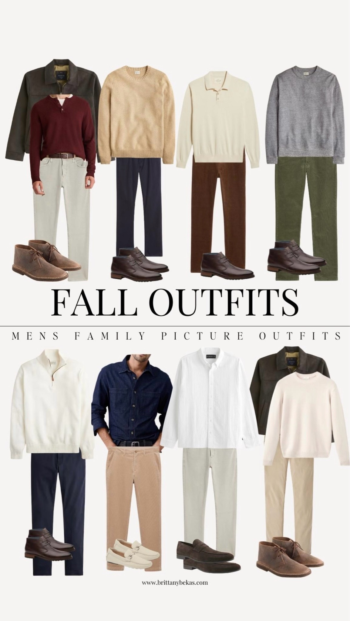 Men’s fall outfits for family photos. Includes sweaters, polos, and button-down shirts in beige, navy, gray, burgundy, and olive with chinos and corduroy pants — classic, polished styles that photograph well.

Men's sweaters. Men's Suede Jacket, Fall Jacket. JCrew. Nordstrom. Abercrombie. Mango. Men's Fall Style. Men's Fall Fashion. Fall Outfits 

 #LTKFallSale #LTKStyleTip