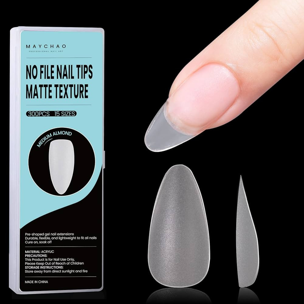 MAYCHAO Medium Almond Fake Nail Tips - 300PCS Pre Shaped Matte Full Cover False Nail Tips, 15 Siz... | Amazon (US)