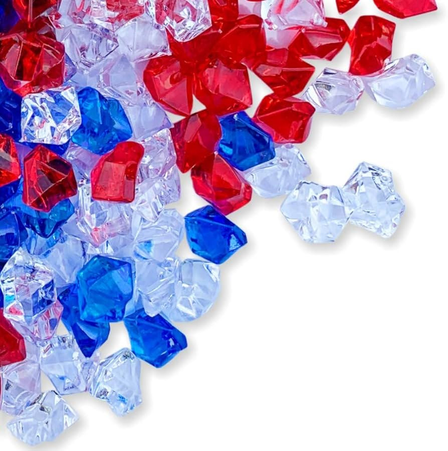 PMLAND Patriotic Acrylic Ice Rocks Crystals Gems ~550 Pcs 3 lbs Bulk Bag for Vase Filler Table Sc... | Amazon (US)
