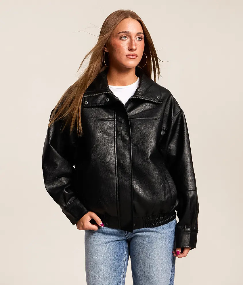 Oversized Vegan Leather Jacket | Buckle