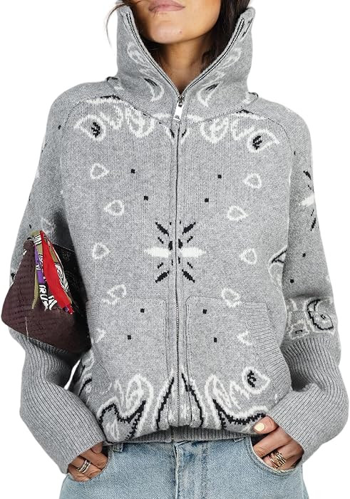 SeeLuNa Women's Knit Cardigan Long Sleeve Stand Collar Zip Up Ribbed Sweaters Jacket Casual Chunk... | Amazon (US)