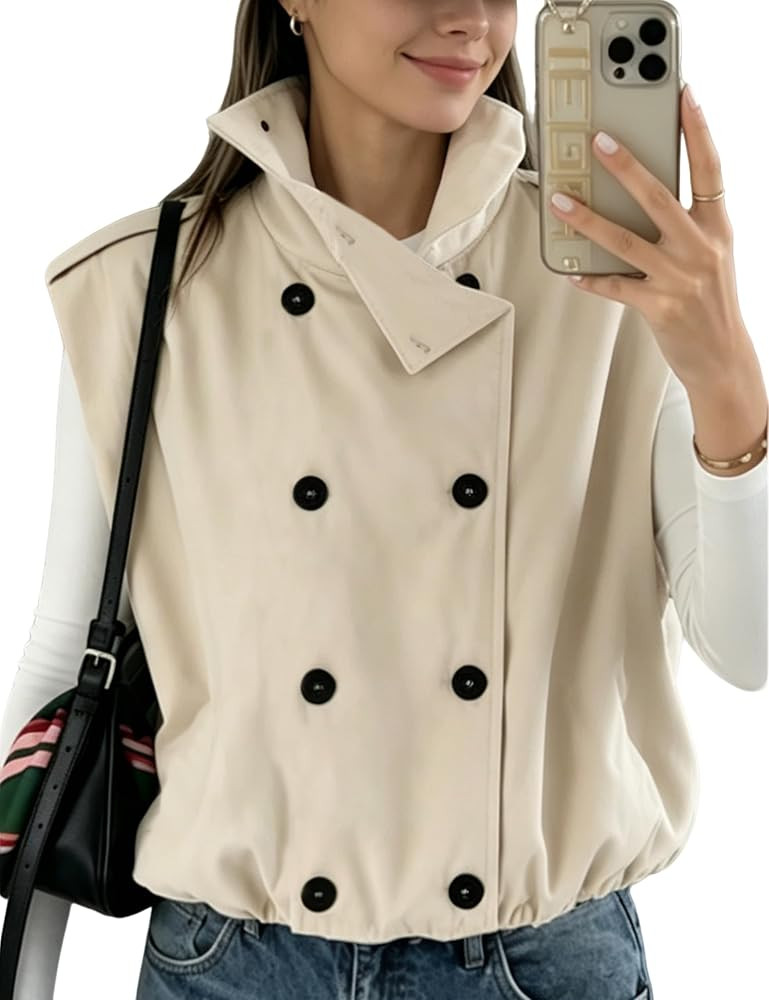 Women's Funnel Neck Vest Pleated Trench Coat | Amazon (US)