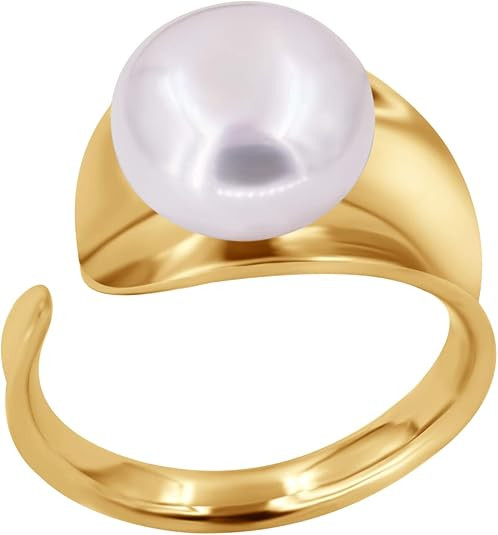 Sterling Silver Womens Pearl Ring Gold Freshwater Ajustable | Amazon (US)