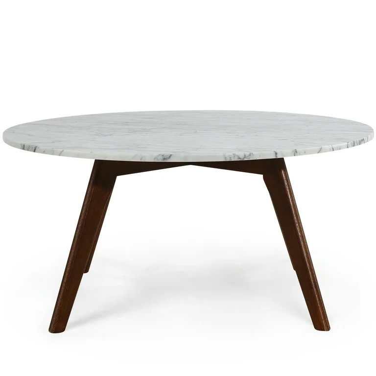 Poly & Bark Riley Marble Round Coffee Table in Walnut | Walmart (US)