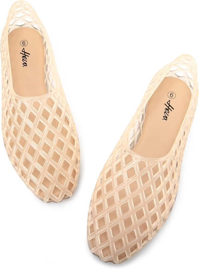 HEVA Women's Jelly Mesh Flats Breathable Clear Hollow Shoes Summer Beach Jellies Ballet Sandals | Amazon (US)