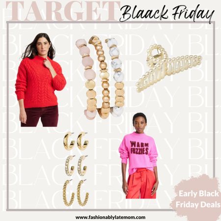Check out these two sweater from Target they are so cozy! 
Fashionablylatemom 
Claw clip 
Gold earrings 
Bracelets 
Red sweater 

#LTKGiftGuide #LTKsalealert