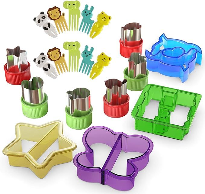FUNUTTERS Sandwich Cutters for Kids with Cute Food Picks, 20 pc. Set, Animal Cutouts for Cookies,... | Amazon (US)
