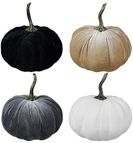 Velvet Pumpkins Amazon Halloween Fall Decor Black White Taupe Neutral  | Amazon (US)