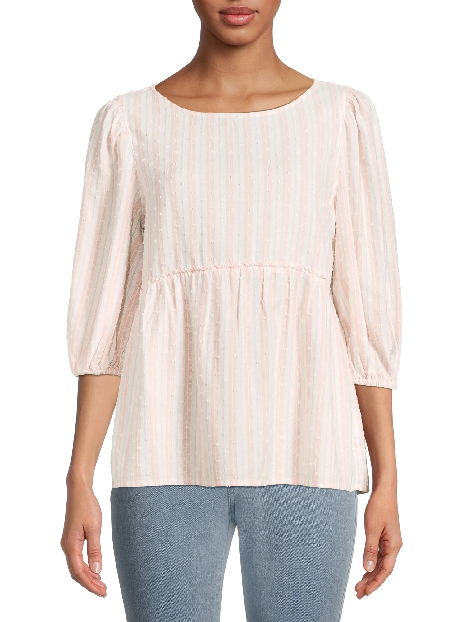 Time and Tru Women's Short Sleeve Textured Top - Walmart.com | Walmart (US)